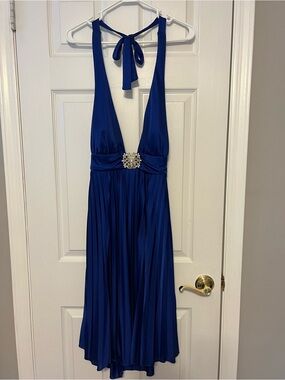 Cache Royal Blue Halter Dress with Jeweled Waist